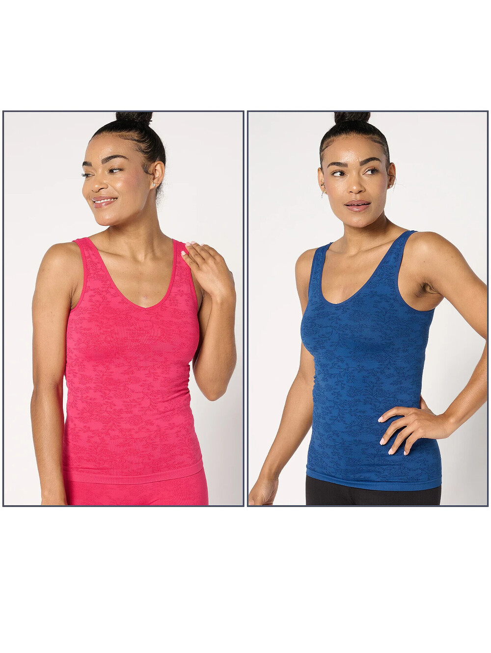 Breezier Seamless Floral Reversible Neckline Tank Set Of 2 Size L